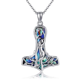 CUPENDA Thor Hammer Necklace Sterling Silver Mjolnir Mother Daughter Pendant Viking Jewellery Mom Gifts for Women Mother Girls