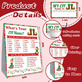 What's Your Elf Name Game Card, Including 1 Elf Name Game Sign and 30 Name Sticker, Elf Theme Game Cards Set, Elf Birthday Party Game Supplies, Christmas Birthday Party Game Activities