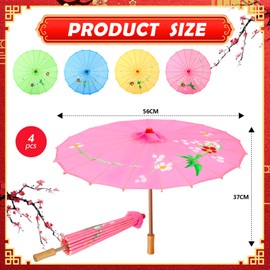 Dunzy 4 Pcs Chinese Handmade Umbrella Oiled Paper Classical Plum Blossom Paper Umbrella Parasol Art Dance Japanese Umbrella for Wedding Parties Photography, Costumes, Decoration(22 x 15 inches)