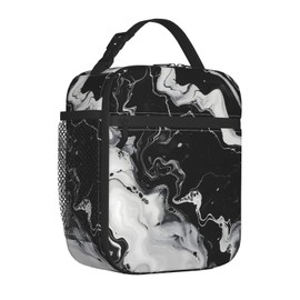 VODRM Black and White Marble Lunch Box for Kids, Abstract Swirl Insulated Bag for Student,Modern Aesthetic Reusable Thermal Insulation Cooler Tote Bags for School Work Picnic Camping Outdoor,Gifts