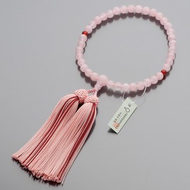 Butsudanya Takita Shoten Women's Prayer Beads, Red Crystal (Rose Quartz), Agate, 0.3 inch (7 mm) Ball, Pure Silk Bassel, With Prayer Bag, Can Be Used in All Sects, Kyoto Prayer Beads, Certificate Included