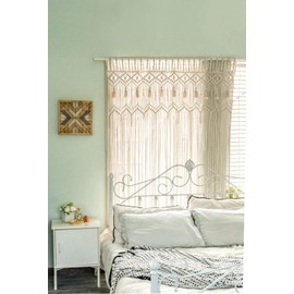 Mkono Macrame Curtain Large Boho Woven Wall Hanging Window Curtains Handmade Bohemian Decor for Window Doorway Closet Wedding Backdrop Arch Bedroom Living Room Apartment, 51''Wide x 70''Long