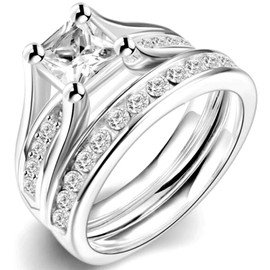 iSilver Princess Cut Wedding Engagement Ring, 925 Sterling Silver (stainless-steel, 6)