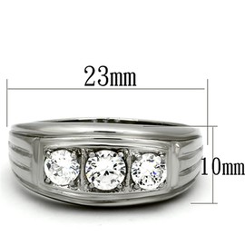 Marimor Jewelry Men's Round Cut Cubic Zirconia, Silver Stainless Steel 316 Ring Size 9