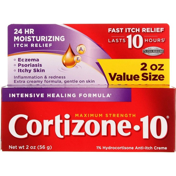 Cortizone 10 Maximum Strength Intensive Healing formula, 2 Ounce (Pack of 2), Anti-Itch Cream with Chamomile Skin Rashes, Eczema, Psoriasis, or Contact Dermatitis, Bring Fast Relief to Itching Skin