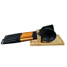 Minboo Bamboo Kitchen Gadgets Utensil Rest -Kitchen Utensils Holder For Spoon Rest Cooking Utensil Holder With Drip Pad Spoon Holder For Cooking Gadgets Spoons Ladles Tongs & More