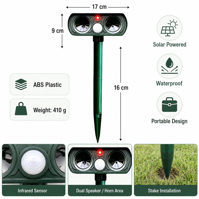 Solar Ultrasonic Animal Repeller for Outdoor Use – Motion Sensor