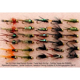 Trout Fishing Flies Flys x 30 (Set 33J) GOLD HEADED Trout Flies for Trout Fly Fishing UK (33J-GH-Hook Size 18)