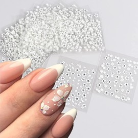 CEWEWP 30 Sheets White Flower Nail Art Stickers, White Flower with Rhinestones Designs Nail Decals 3D Self Adhesive Nail Stickers Nail Art Supplies White Flower Stickers for Nails Decorations