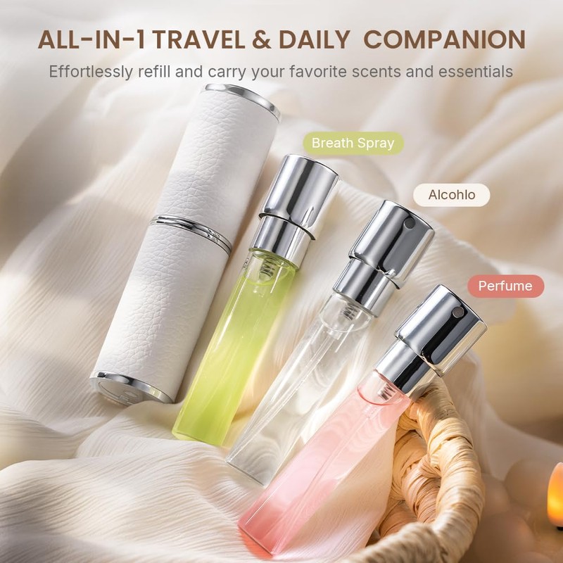 Cryslora Perfume Atomiser, Rotary Press Leather Refillable Perfume Bottle, High-End