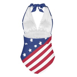 XXQGOMG - Traje de baño de una pieza para mujer, con control de barriga, cuello en V, espalda descubierta, traje de baño casual adelgazante, Bandera estadounidense, Large