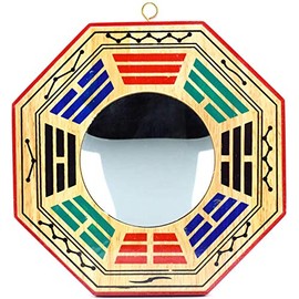 4 Inch Chinese Bagua Mirror Feng Shui Wood Mirror (Convex)