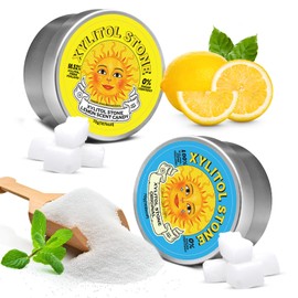 Xylitol Stone Sugar Free Candy - Vegan & Keto Friendly Unique Hard Candy - 100% Natural Flavor Candies - Gluten Free & Non-GMO Breath Freshener Low Calorie Mints - Pack of 2 (Original, Lemon)