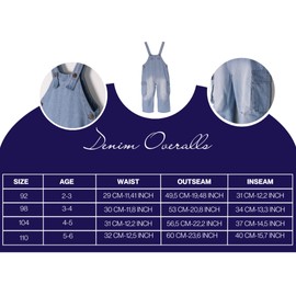 MOD Jeans Children's Dungarees - Size 92-110, 2-6 Years - 100% Cotton with Adjustable Straps and Pockets - Jumpsuit for Boys and Girls, darkblue, 92