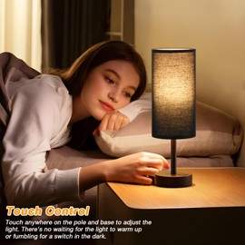 Black Touch Bedroom Lamp with USB - 3 Way Dimmable Table Lamp for Bedroom, Nightstand Lamp with Black Charging Station for Desk Dorm, Office, Boy Kids Room, Small