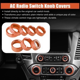 X AUTOHAUX 8 Pcs Orange Aluminum Alloy AC Radio Switch Knob Cover for Chevy Silverado 2014-2018 for GMC Sierra 2014-2018 Air Conditioner Switch Decor