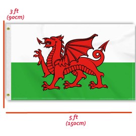 3×5 FT Welsh Flag, Large 100D Wales Dragon National Outdoor Banner,Cambrian Doube Side Printing Decor For Patio Garden With Brass Gromment