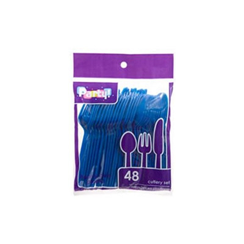 Blue Heavy Duty Plastic Cutlery Sets - 32 Spoons, 32