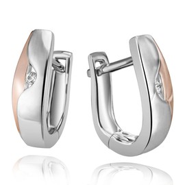 Goldmaid Women's Creole Earrings 925 Sterling Silver Red Gold-Plated 2 White Zirconia Earrings Rose Gold Jewellery, Sterling Silver, Cubic Zirconia