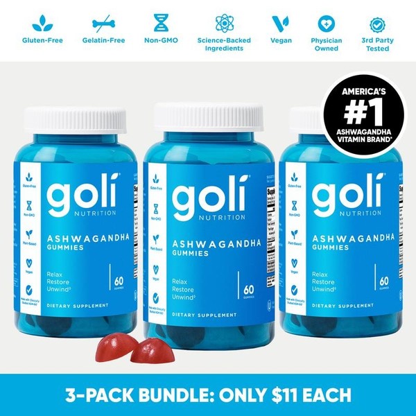 3 Bottles of Goli Ashwagandha & Vitamin D Gummy -