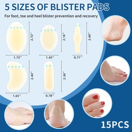 Blister Bandages,15 PCS Blister Pads Gel Blister Cushions Waterproof Hydrocolloid Bandages and 36 Dots Acne Plaster for Foot, Toe & Heel Blister Prevention & Recovery Ultra-Thin