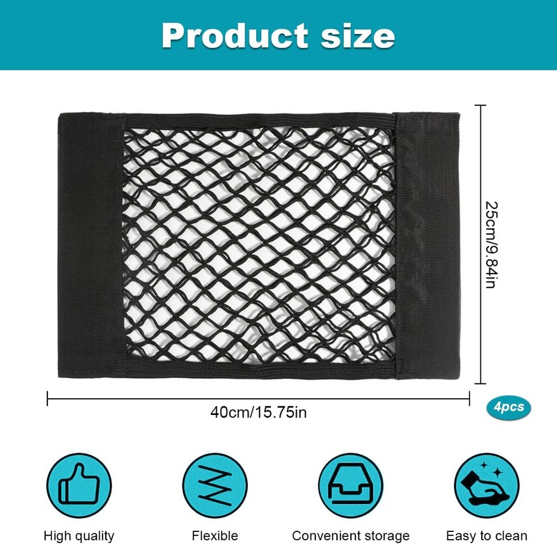4Pcs Car Mesh Cargo Net, Elastic Storage Net, 40×25CM Elastic