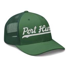 Port Huron Hat Port Huron Trucker Hat Baseball Script Embroidered Cap Vintage Sports Mesh Swoosh Gift Souvenir Headwear MI Evergreen