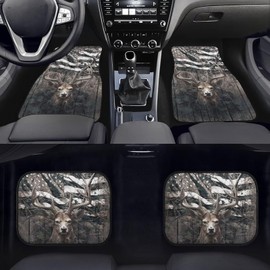 Baxinh 4 Pieces Car Floor Mats American Flag Camo Hunting Deer Car Floor Carpets Full Sets Universal Fit for SUV, Vans, Sedans, Trucks All Weather Protection Auto Foot Carpet