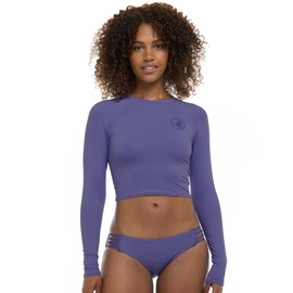 Let It Be Long Sleeve Crop Top Rashguard with UPF 50, Iris Blue, X-Large