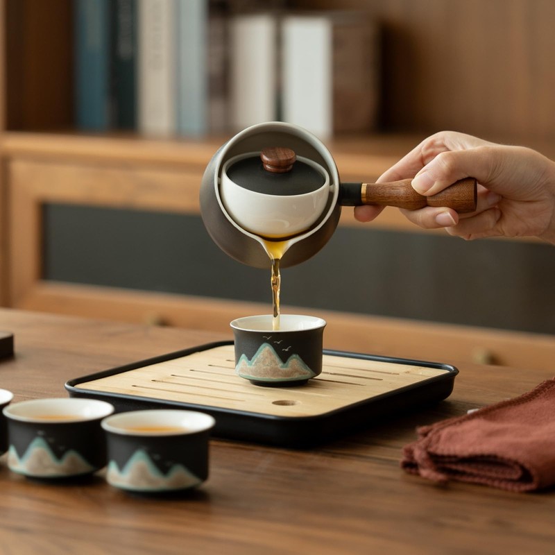 Gongfu Tea Set Travel Tea Set with Case 360 Rotating