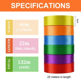 6 Farben Polyester Satinband, 22M X 4MM Bunte Satin Band Seidenband mit Schere, Geschenkband Stoff, Geschenkbänder Satin für Verpacken von Geschenken, Geburtstag, Hochzeit, Partydekoration, DIY