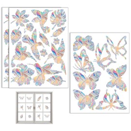 38PCS Window Clings Rainbow Film Suncatcher Sticker Decals for Birds Window Strike Prevention, Window Decals to Prevent Bird Strikes, Rainbow Window Cling,Window Stickers for Birds(Bird,Leaf,Butterfly