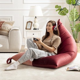 Nobildonna 4ft Bean Bag Chair Cover (No Filler) for Adults, 400L Extra Large Premium Velvet Beanbag Chair Cover, Washable Beanbag Without Filling Ultra Soft Triangular Lazy Sofa Cover (Pink Red)