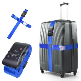Aouzejum Luggage Straps for Suitcases with TSA Combination Lock, Adjustable Suitcase Starps, TSA Approved for Travel Luggage Belt Strap, Heavy Duty Suitcase Belts (Navy Blue)