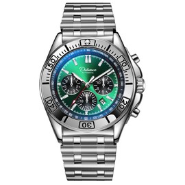 Men's Watch Automatic Winding Mechanical Movement Multi-Function Dial Design, Week and Month and Date and 24 Hours, 30M Waterproof Fashion Business Sports Watches for Men (Silver Green)