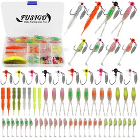 Crappie Lures Jigs Heads Kit, 58pcs Crappie Baits Soft Plastic Lures with Underspin Jig Heads Hooks Paddle Tail Grub Baits for Trout Bass Walleye Bluegill Perch Catfish