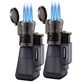TOMOLO Torch Lighter 2 Pack, Refillable Butane Lighter with 3 Jet Torch Adjustable Windproof Flame (Without Fuel)(Black)