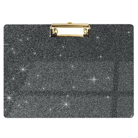 Glitter Acrylic Clipboard Horizontal, A4 Letter Standard Size, Cute Clipboards with Low Profile Clip for Drawing, Office Art Supplies - Black（9" x 12.5"）