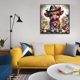 Highland Cow Diamond Art Kits for Adults - Cow Diamond Painting Kits for Adults Beginner, DIY 5D Full Drill Gem Art for Home Wall Decor 14x14 inch