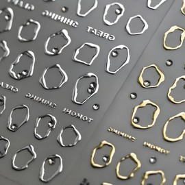 2 Sheets Silver Gold Nail Sticker for Nail Art Gold Irregular Geometric Frames Nail Stickers 5D Self-Adhesive Nail Decals with Rhinestones Design Decoration Accessories for Women and Girls