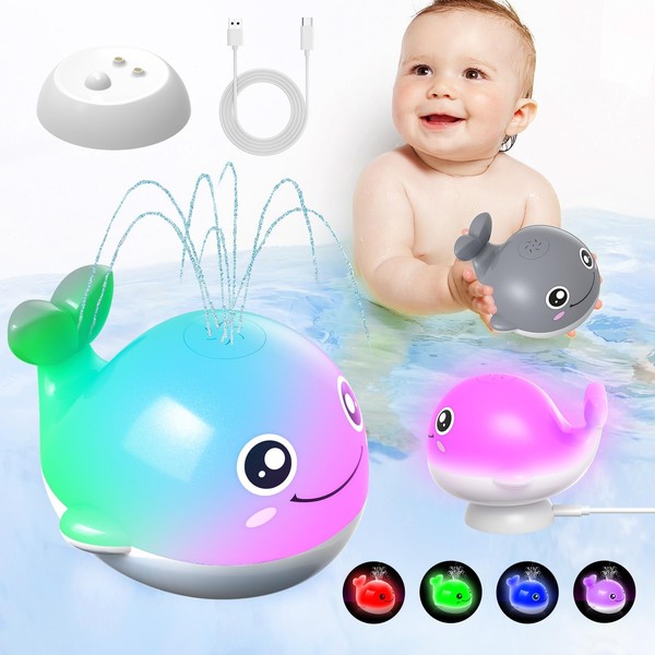 Kid Odyssey Rechargeable Bath Toy - Bath Toy Baby from 1 Year, LED Baby Bath Toy Water Toy, IPX7 Waterproof, Whale Induction Automatic Water Jet