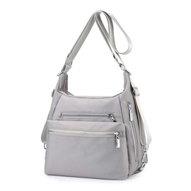 YANAIER Women Shoulder Handbag Multi Pocket Crossbody Bag Hobo Messenger Purse Convertible Backpack for Ladies Girls Grey