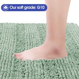 ACCUMTEK Striped Sage Green Bathroom Rug Set 3 Pieces Ultra Soft, Non Slip Chenille Toilet Mat, Absorbent Plush Shaggy Bath Mats for Bathroom, Bedroom, Kitchen