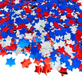 ZOOYOO Red Blue White Foil Confetti, Patriotic Star Foil Glitter Table Confetti, Sparkling for 4th of July Independence Day National Birthday Graduation Patriotic Party Decoration (1.76 OZ, 1.5 cm)