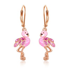 Flamingo Earrings 925 Sterling Sliver Pink Flamingo Dripping Oil Flamingo Jewelry Valentine's Anniversary Day Gifts for Women Wife(Rose Gold)