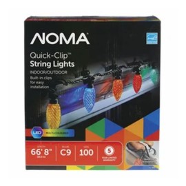 Noma Quick Clip Corded Electric Adjustable 100 LED Durable Diamond Cut C9 Light Set Suitable for Indoor and Outdoor Use, Multicolor