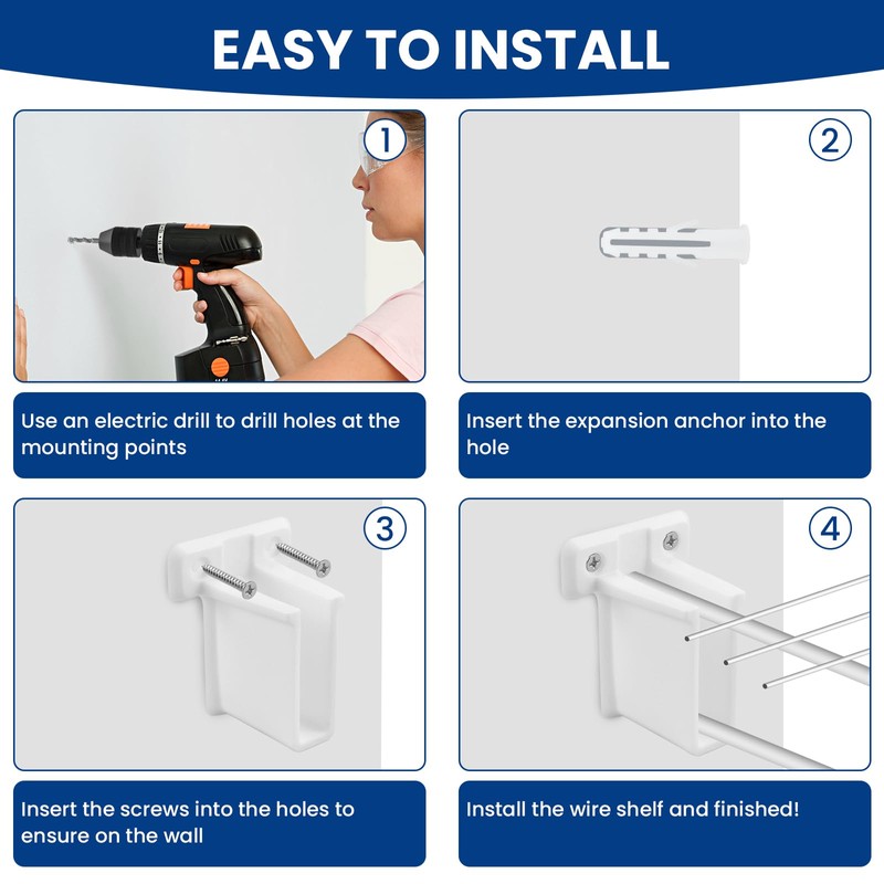 ZIUZI Wire Shelf End Bracket and White Down Wall Clips