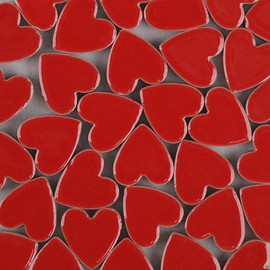 2.2x2.3cm Ceramic Mosaics Pieces Stained Glass, Assorted Colors and Love Heart Shapes, 48pcs/200g (Red)