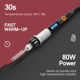 Electronics Soldering Iron Kit, 80W Adjustable Temperature Welding Tool With LCD Display,20 in 1 Soldering Kit,On/Off Switch,Solder Wire,Clean Ball,Soldering Tips,Soldering Stand, Desoldering Pump