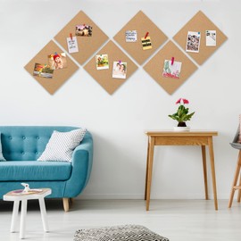 AKTOP Cork Board Bulletin Board 12x12, 1/2" Thick Cork Board Tiles 12 Pack, Small Square Pin Board for Wall, Self Adhesive Corkboards with 120 Push Pin Wood Clips for School, Home & Office